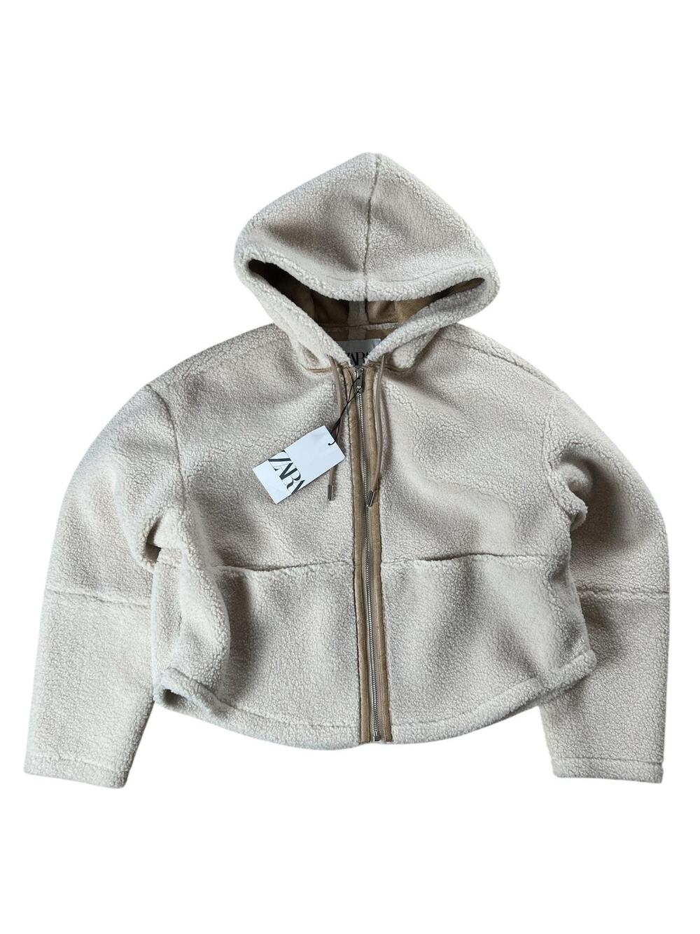 Zara Sweater Womens S White Hooded Full Zip Fleece Heavyweight Pockets